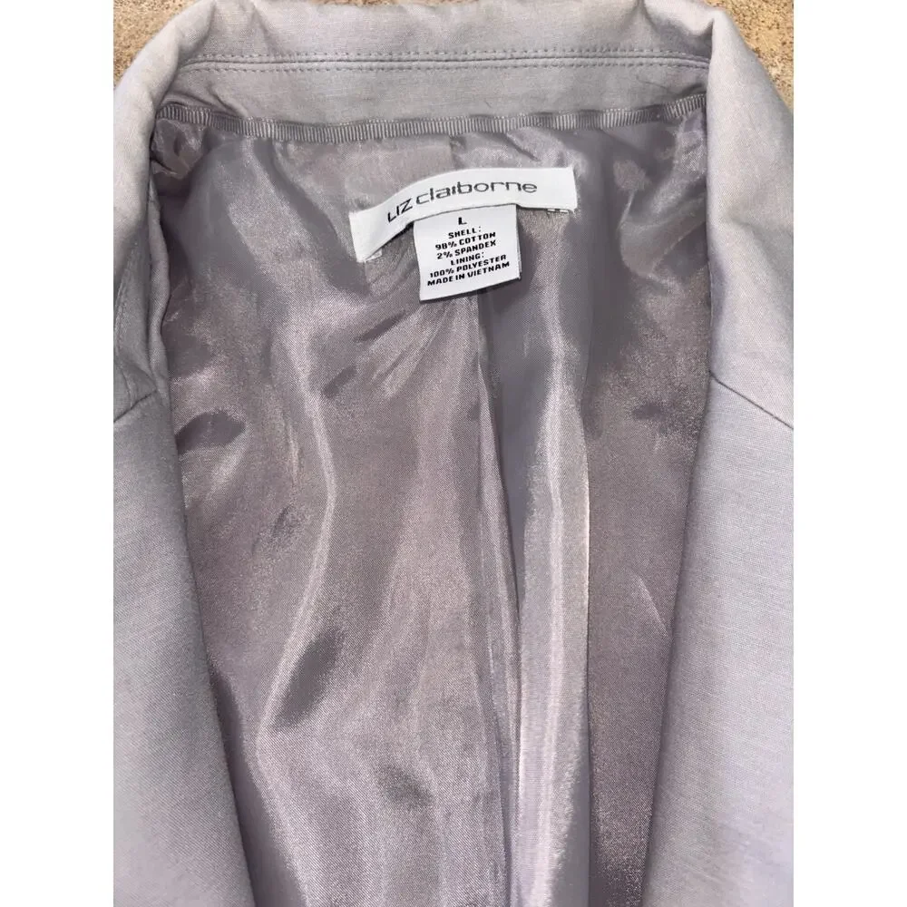 Liz‎ Claiborne Women's Grey Blazer Large Notch Lapel Lined Single-Breasted